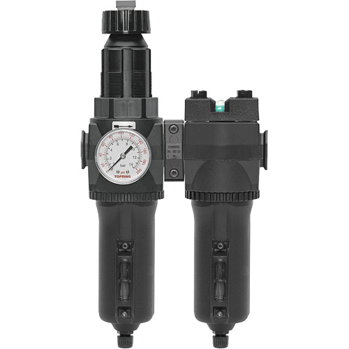 Filtre/r&eacute;gulateur + filtre coalescent drain manuel avec bol en m&eacute;tal Modulair 400, 1/4" NPT, 200 psi, Capacit&eacute; de 9,1 oz liq. Par Equipment