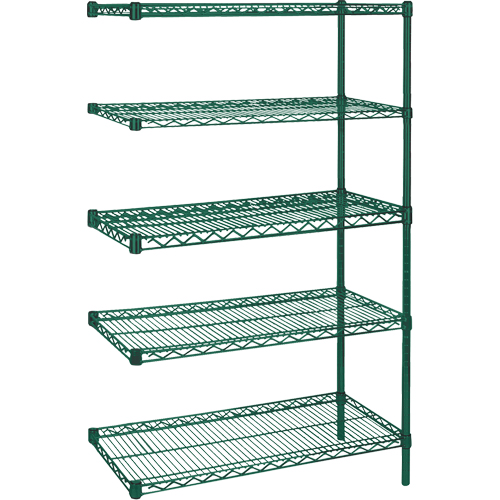 Heavy-Duty Green Epoxy Finish Wire Shelving, Add-On Kit, 5 Tiers, 36" W x 86" H x 24" D Par Equipment