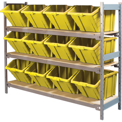 Wide Span Shelving with Jumbo Plastic Bins, Steel, Boltless, 800 lbs. Capacity, 66" W x 60" H x 18" D Par Equipment
