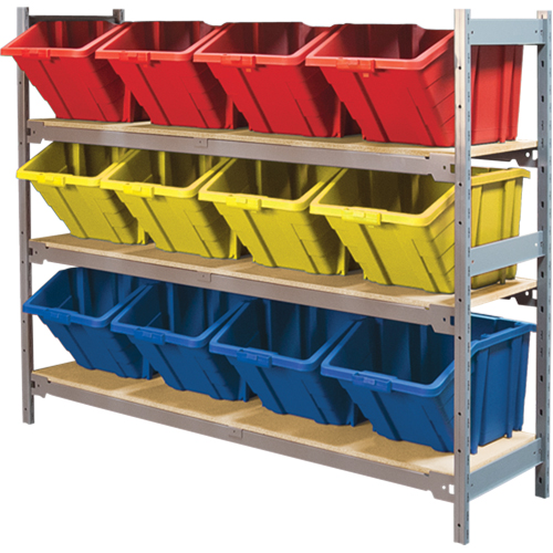 Wide Span Shelving with Jumbo Plastic Bins, Steel, Boltless, 800 lbs. Capacity, 66" W x 60" H x 18" D Par Equipment