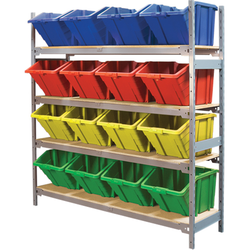&eacute;tag&egrave;res larges avec bacs g&eacute;ants en plastique, Acier, Sans boulons, Capacit&eacute; 800 lb, 66" la x 72" h x 18" p Par Equipment