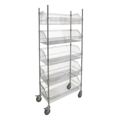 Wire Basket Shelving Cart, 5 Tiers, 48" W x 80" H x 24" D Par Equipment