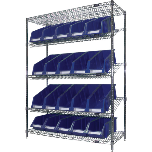 &eacute;tag&egrave;re en treillis m&eacute;tallique &agrave; tablettes inclin&eacute;es avec bacs, Tiers 5, 48" la x 63" h x 18" p Par Equipment