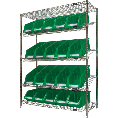 &eacute;tag&egrave;re en treillis m&eacute;tallique &agrave; tablettes inclin&eacute;es avec bacs, Tiers 5, 48" la x 63" h x 18" p Par Equipment