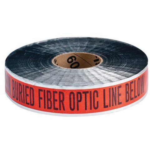 Ruban d'avertissement de danger souterrain Fiber Optic Line Identoline, 2" la x 1000' lo, Noir/orange Par Equipment