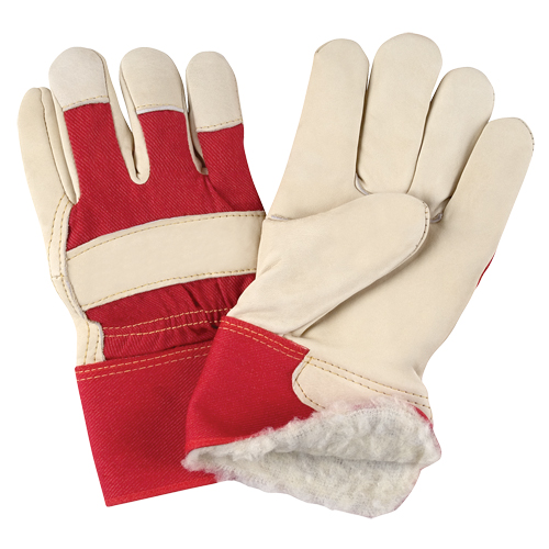 Gants d'ajusteur rouge & blanc doubl&eacute;s pour l'hiver de premi&egrave;re qualit&eacute;, Grand, Paume en Cuir fleur de vache, Doublure en Boa Par Equipment