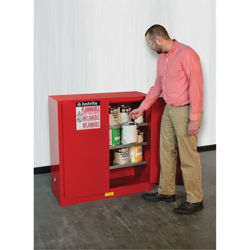 Armoire de s&eacute;curit&eacute; pour la peinture et les encres combustibles EX Sure-Grip, 40 gal., 3 tablettes Par Equipment