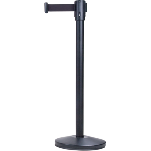 Free-Standing Crowd Control Barrier, Steel, 35" H, Black Tape, 7' Tape Length Par Equipment