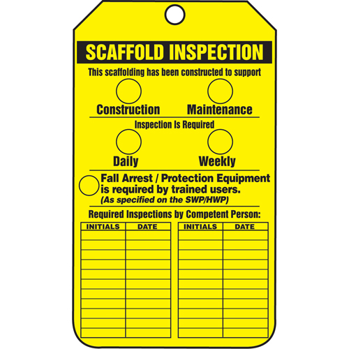 &eacute;tiquettes de s&eacute;curit&eacute; d'inspection et de contr&ocirc;le de l'&eacute;tat de l'&eacute;quipement, Papier cartonn&eacute;, 3-1/8" la x 5-7/8" h, Anglais Par Equipment