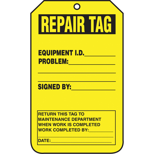 &eacute;tiquettes de s&eacute;curit&eacute; d'inspection et de contr&ocirc;le de l'&eacute;tat de l'&eacute;quipement, Papier cartonn&eacute;, 3-1/8" la x 5-7/8" h, Anglais Par Equipment