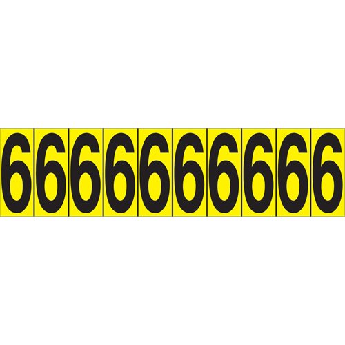 Rep&egrave;res adh&eacute;sifs &agrave; chiffres individuels, 6, 1-15/16" h, Noir sur jaune Par Equipment