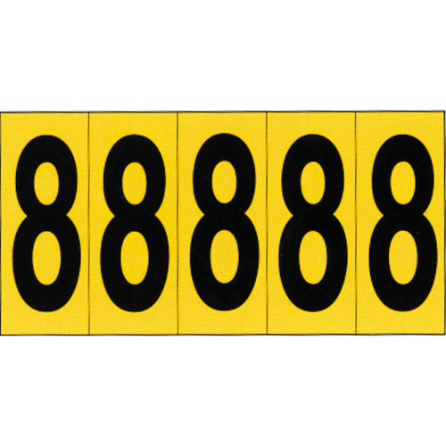 Rep&egrave;res adh&eacute;sifs &agrave; chiffres individuels, 8, 3-7/8" h, Noir sur jaune Par Equipment