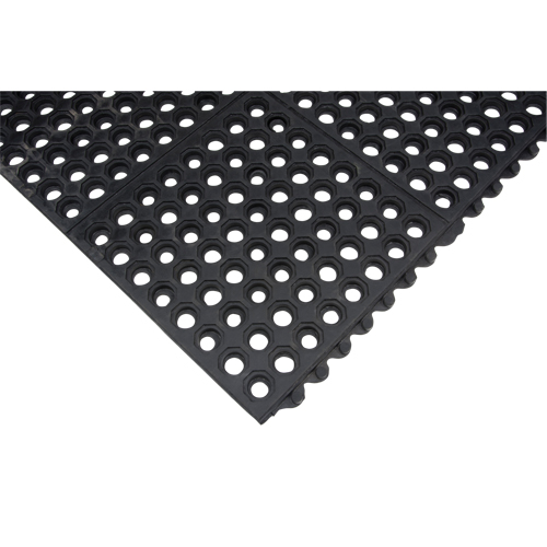 Tapis modulaire antifatigue, Nid d'abeilles, 3' x 3' x 1/2", Noir, Caoutchouc naturel Par Equipment