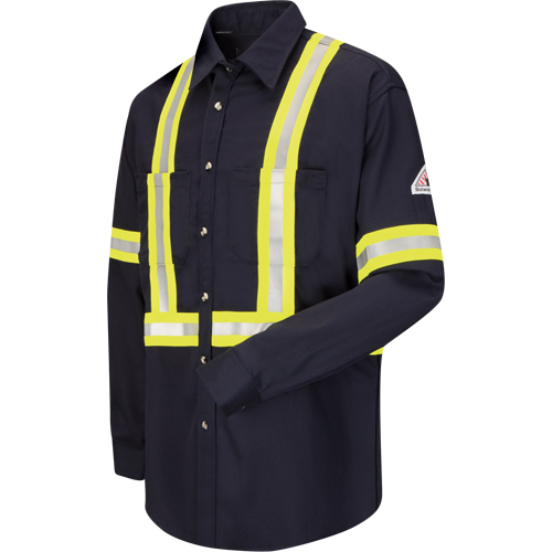 Chemise de travail avec bordure r&eacute;fl&eacute;chissante, Coton/nylon, Moyen, Orange haute visibilit&eacute; Par Equipment