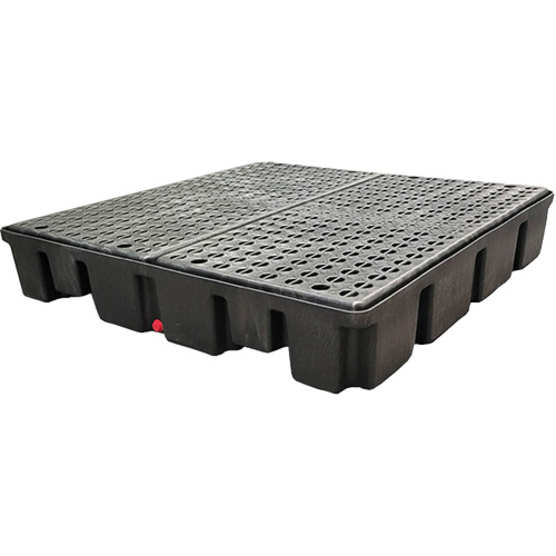 Palette emboîtable avec drain pour contr&ocirc;le des d&eacute;versements, Capacit&eacute; de d&eacute;versement 66 gal. US, 49" x 49" x 10,5" Par Equipment