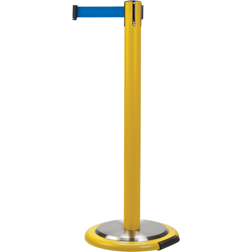 Barri&egrave;res sur pieds pour le contr&ocirc;le des foules, Acier, 35" h, Ruban Bleu, Longueur du ruban 7' Par Equipment