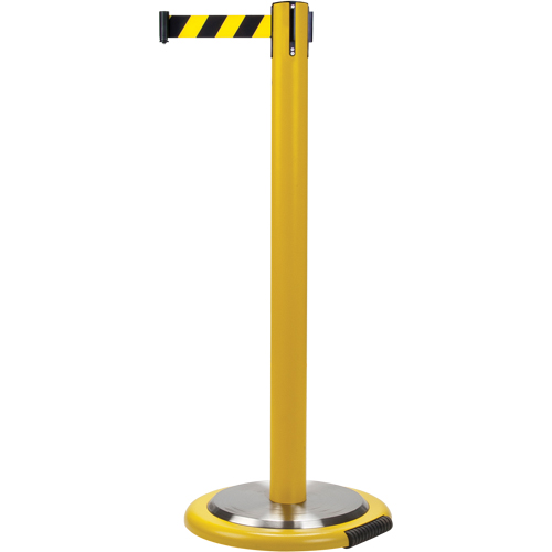 Barri&egrave;res sur pieds pour le contr&ocirc;le des foules, Acier, 35" h, Ruban Noir/Jaune, Longueur du ruban 7' Par Equipment