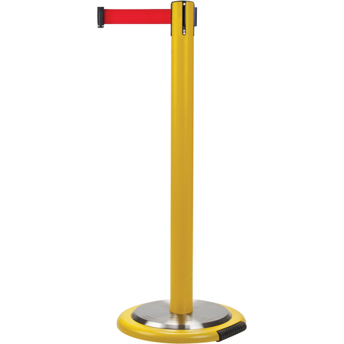 Barri&egrave;res sur pieds pour le contr&ocirc;le des foules, Acier, 35" h, Ruban Rouge, Longueur du ruban 12' Par Equipment