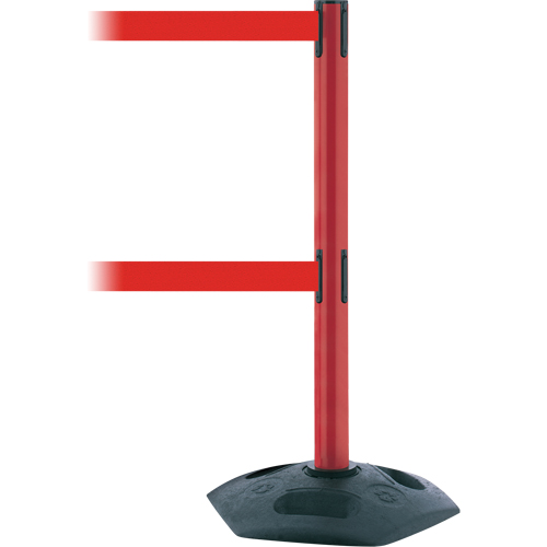 Poteau robuste &agrave; ligne double, Plastique, 38" h, Ruban Rouge, Longueur du ruban 13' Par Equipment