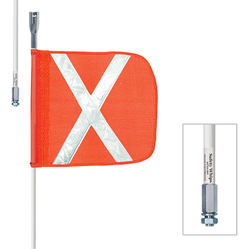 Safety Whip&reg; Heavy-Duty Whips, Threaded Mount, 8' High, Orange Par Equipment