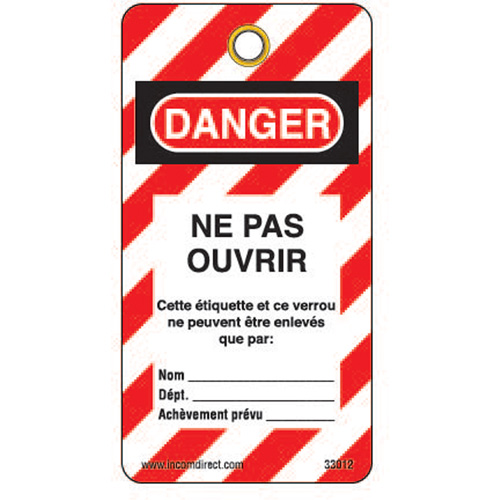 Lockout Tags, Plastic, 3" W x 5-3/4" H, French Par Equipment