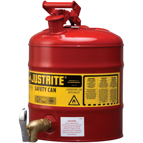 Laboratory Safety Can with Faucet, Type I, Steel, 5 US gal., Red, FM Approved Par Equipment