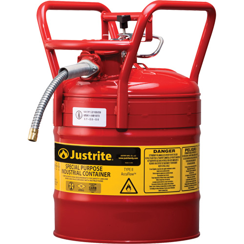 Bidons s&eacute;curitaires D.O.T. de AccuFlow, Type II, Acier, 5 gal. US, Rouge, Homologu&eacute; FM Par Equipment