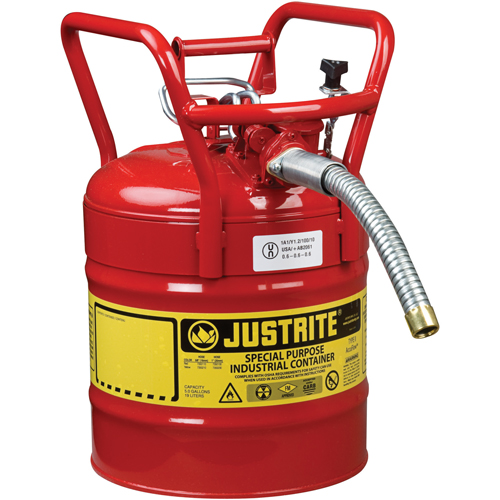 Bidons s&eacute;curitaires D.O.T. de AccuFlow, Type II, Acier, 5 gal. US, Rouge, Homologu&eacute; FM Par Equipment