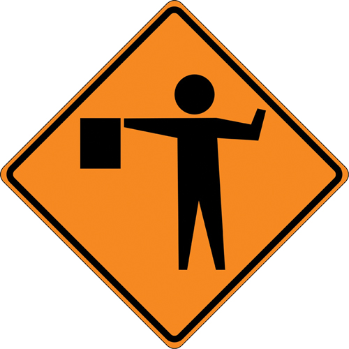 Tilt-Adjust Flagman Ahead Roll-Up Construction Sign, 36" x 36", Vinyl, Pictogram Par Equipment