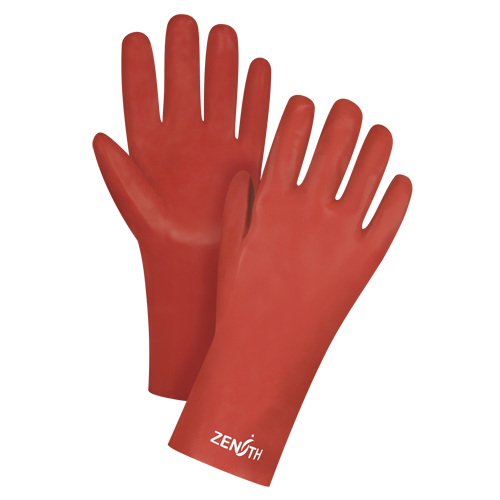 Gants rouges &agrave; fini doux r&eacute;sistants aux produits chimiques, Taille 9, 12" lo, PVC, Doublure en Interlock, 47-mil Par Equipment
