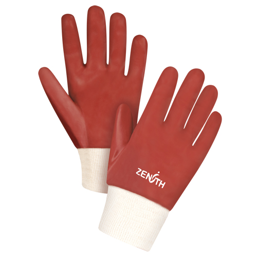 Red Smooth-Finish Chemical-Resistant Gloves, Size Large/9, 10" L, PVC, Interlock Inner Lining, 47-mil Par Equipment