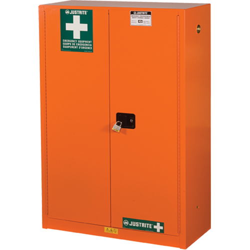 Emergency Preparedness Storage Cabinets, Steel, 4 Shelves, 65" H x 43" W x 18" D, Orange Par Equipment