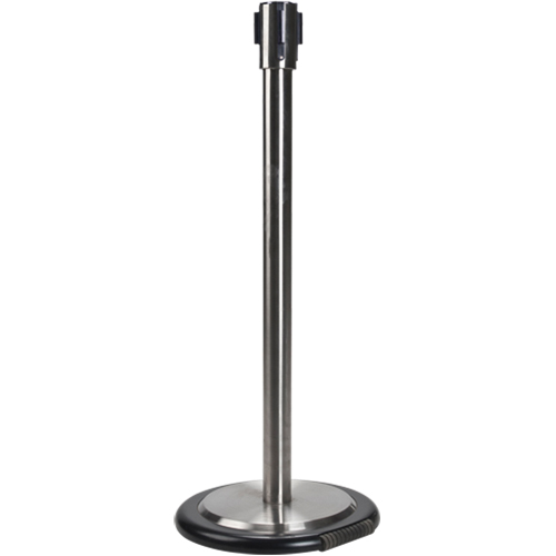Free-Standing Crowd Control Barrier Receiver Post With Wheels, 35" High, Stainless Par Equipment