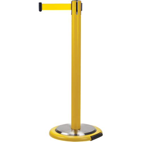 Barri&egrave;res sur pieds pour le contr&ocirc;le des foules, Acier, 35" h, Ruban Jaune, Longueur du ruban 12' Par Equipment