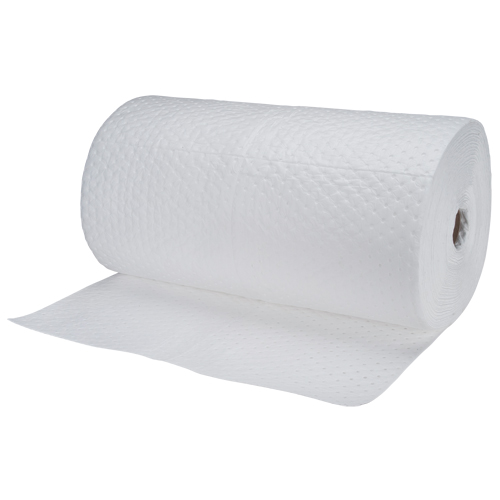 Industrial-Grade Fine Fibre Sorbent Rolls, Heavyweight, 150' L x 30" W, 70 gal. Absorbancy Par Equipment
