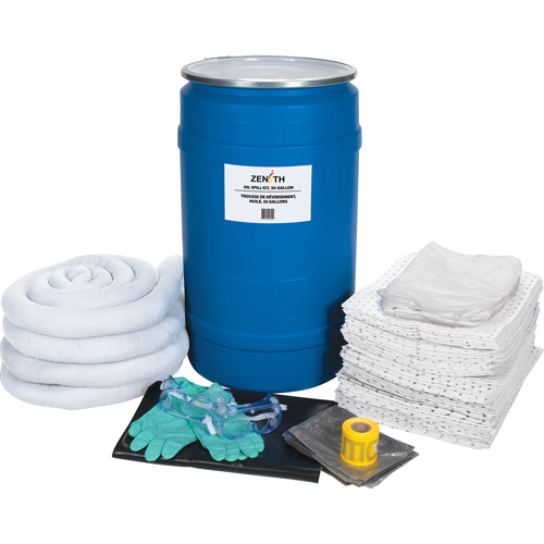 Trousse de lutte contre les d&eacute;versements de premi&egrave;re qualit&eacute;, Huile seulement, Baril, Absorbance de 30 gal. US Par Equipment