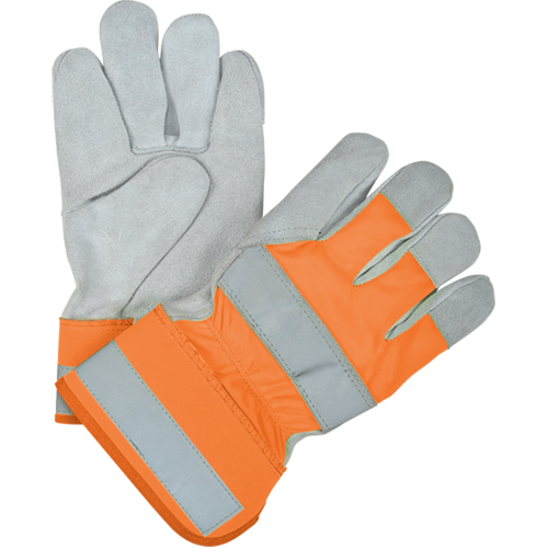 Gants d'ajusteur haute visibilit&eacute; de premi&egrave;re qualit&eacute;, Grand, Paume en Cuir de vache refendu, Doublure en Coton Par Equipment