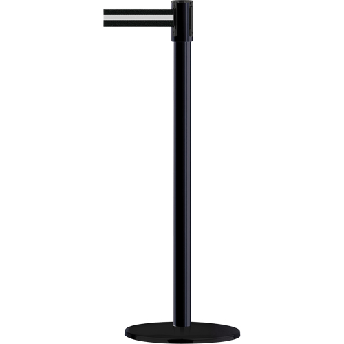 Slimline TensaBarrier&reg; Barrier Post, Steel, 38" H, Black/White Tape, 7.5' Tape Length Par Equipment