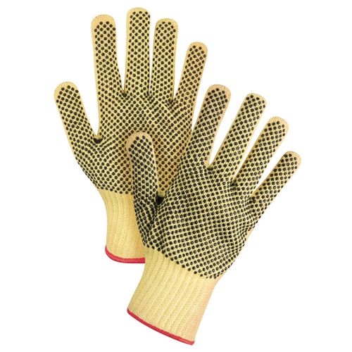 Gants tricot&eacute;s deux c&ocirc;t&eacute;s, sans couture, &agrave; pois, Taille Petit/7, Calibre 7, Rev&ecirc;tement PVC, Enveloppe en Kevlar, ASTM ANSI niveau A2/EN 388 niveau 3 Par Equipment
