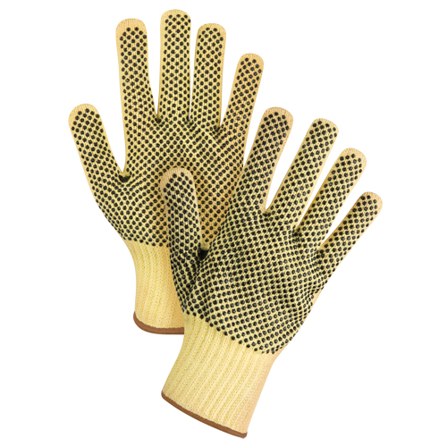 Gants tricot&eacute;s deux c&ocirc;t&eacute;s, sans couture, &agrave; pois, Taille Grand/9, Calibre 7, Rev&ecirc;tement PVC, Enveloppe en Kevlar, ASTM ANSI niveau A2/EN 388 niveau 3 Par Equipment