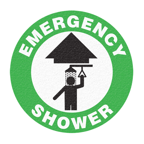 "Emergency Shower" Floor Sign, Adhesive, English with Pictogram Par Equipment