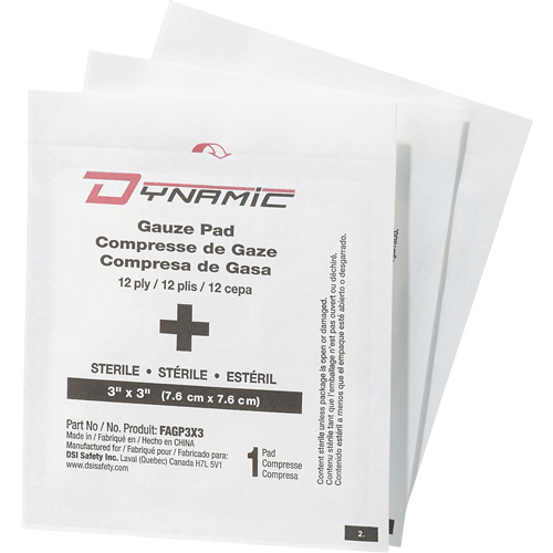 Gaze Dynamic, Tampon, 3" lo x 3" la, St&eacute;rile, Dispositif m&eacute;dical Classe 1 Par Equipment