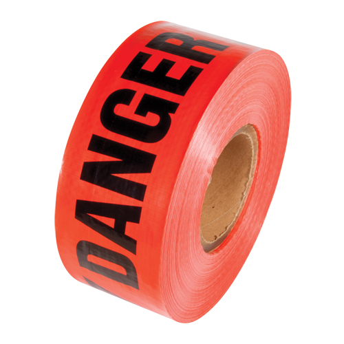 Reinforced Grade Barricade Tape, English, 3" W x 500' L, 5 mils, Black on Red Par Equipment