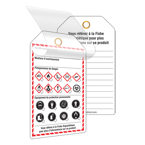 &eacute;tiquettes auto-plastifiantes pour le milieu de travail, Papier cartonn&eacute;, 3-3/8" la x 5-3/4" h, Français Par Equipment