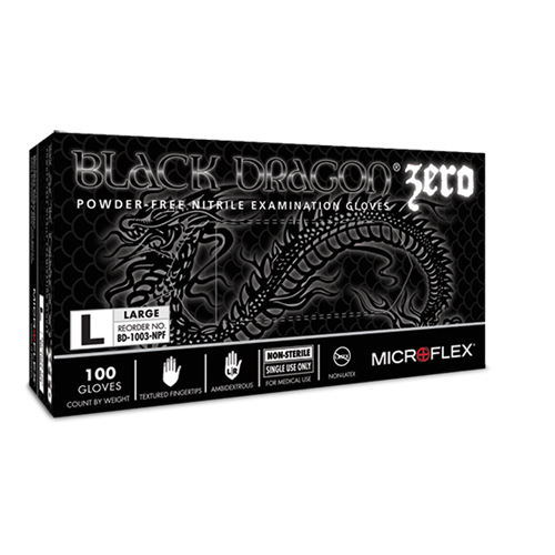 Gants Black Dragon Zero, T-petit, Nitrile, 4,5 mils, Sans poudre, Noir, Classe 2 Par Equipment