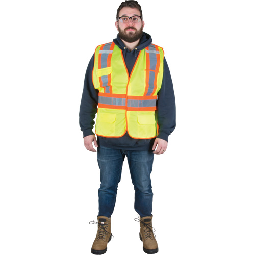 Flame-Resistant Surveyor Vest, High Visibility Lime-Yellow, Medium, Polyester Par Equipment