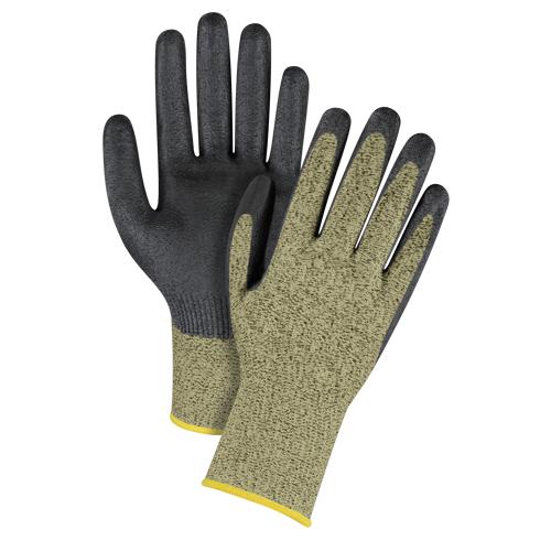 Black & Yellow Seamless Stretch Cut-Resistant Gloves, Size 2X-Large/11, 13 Gauge, Foam Nitrile Coated, Aramid Shell, ASTM ANSI Level A6 Par Equipment