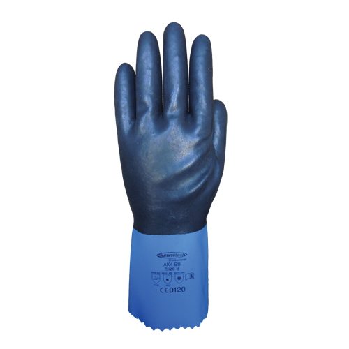 Summitech Full-Dipped Chemical Resistant Gloves, Size Small/7, 11.8" L, Chloroprene, Poly-Cotton Inner Lining, 59-mil Par Equipment