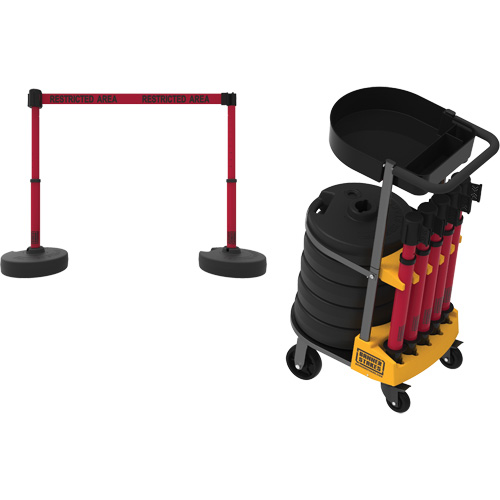 Chariot de transport avec plateau pour barri&egrave;re PLUS, 75' lo, M&eacute;tal, Rouge Par Equipment