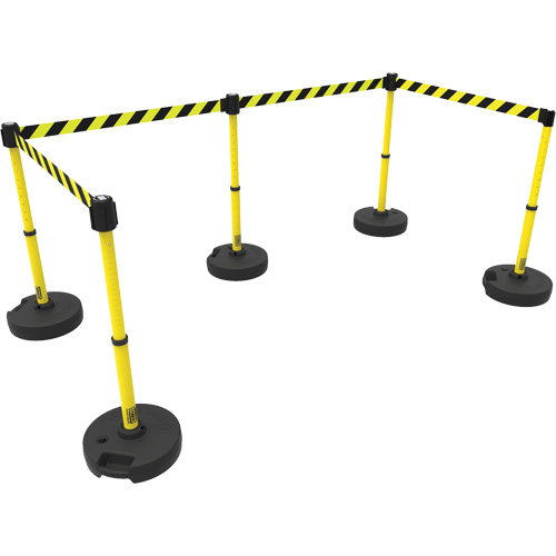 PLUS Barrier Post Set X5, Plastic, 42" H, Yellow Tape, 15' Tape Length Par Equipment